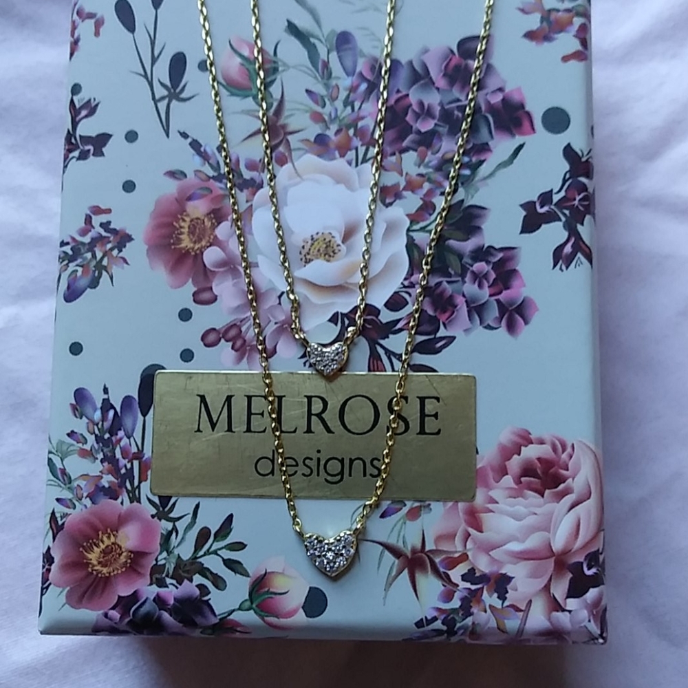 Gold plated cz layered heart necklace